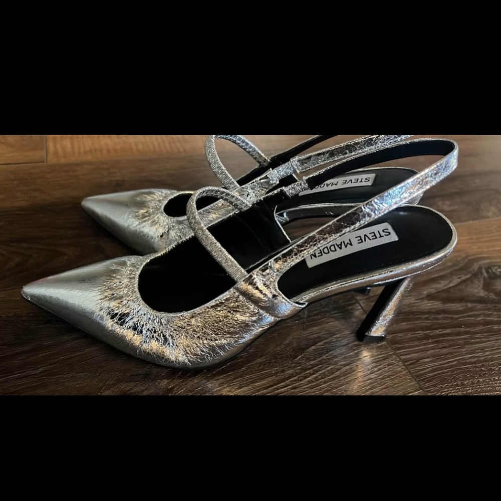 Steve Madden Silver Metallic Heels with Straps
